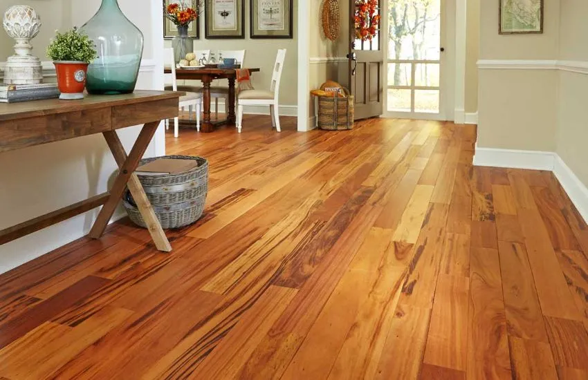 Warm and inviting solid wood flooring for a luxurious office interior
