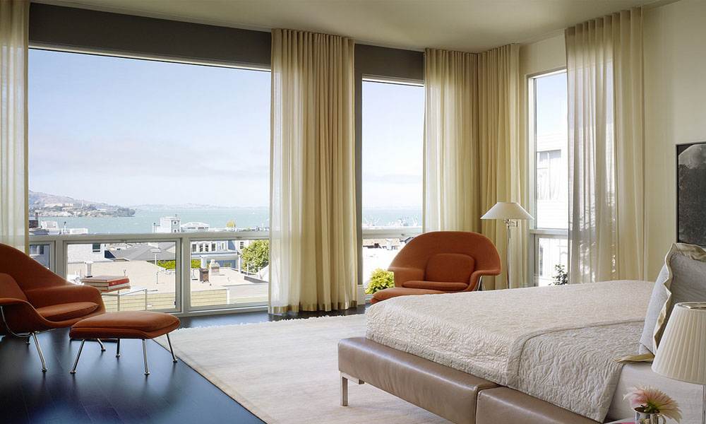 Beautiful Full Wall Motorized Curtains Installed in Bedroom