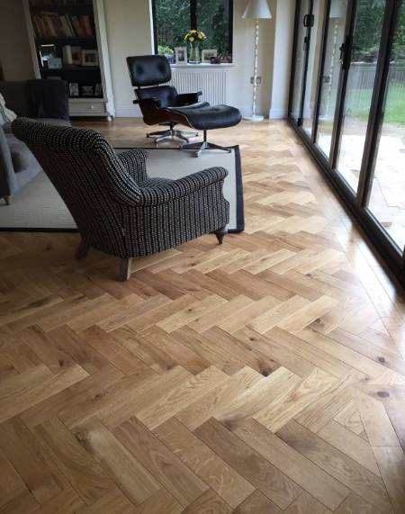 Top layer of walnut hardwood on engineered flooring