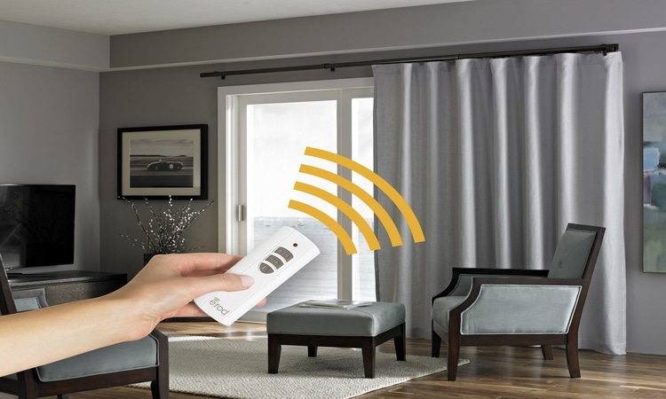Elegant motorized curtains in a modern living room