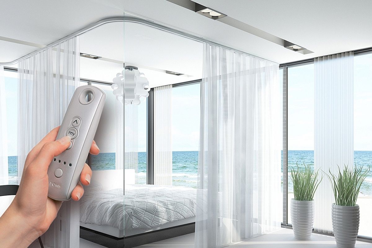 Custom motorized curtains tailored to fit large windows