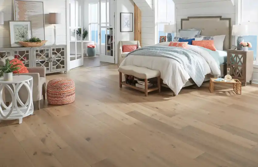 Engineered hardwood flooring in a stylish Bedroom setting