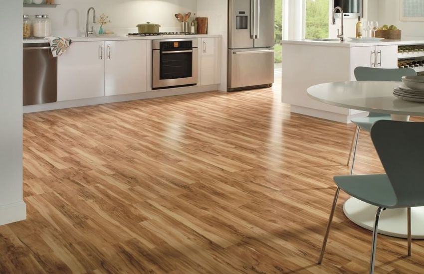 High-quality laminate flooring in a busy kitchen