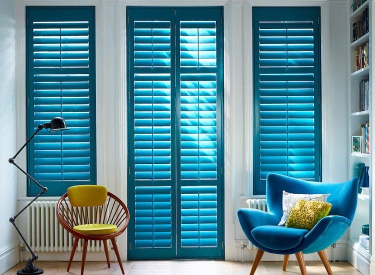 Stylish plantation shutters for a bright and airy living room